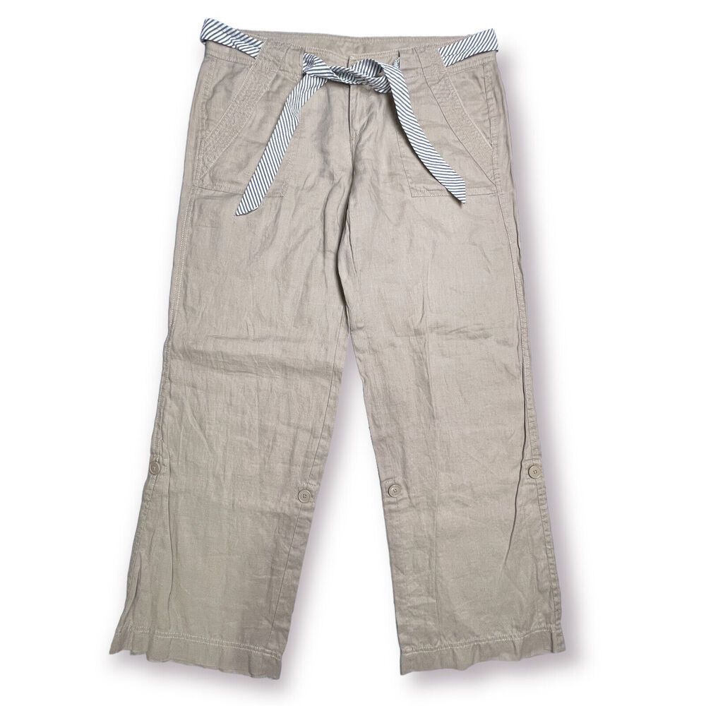 Juicy Couture Linen Wide Leg Pants SIZE 10 Brown Lightweight Relaxed Fit Pockets